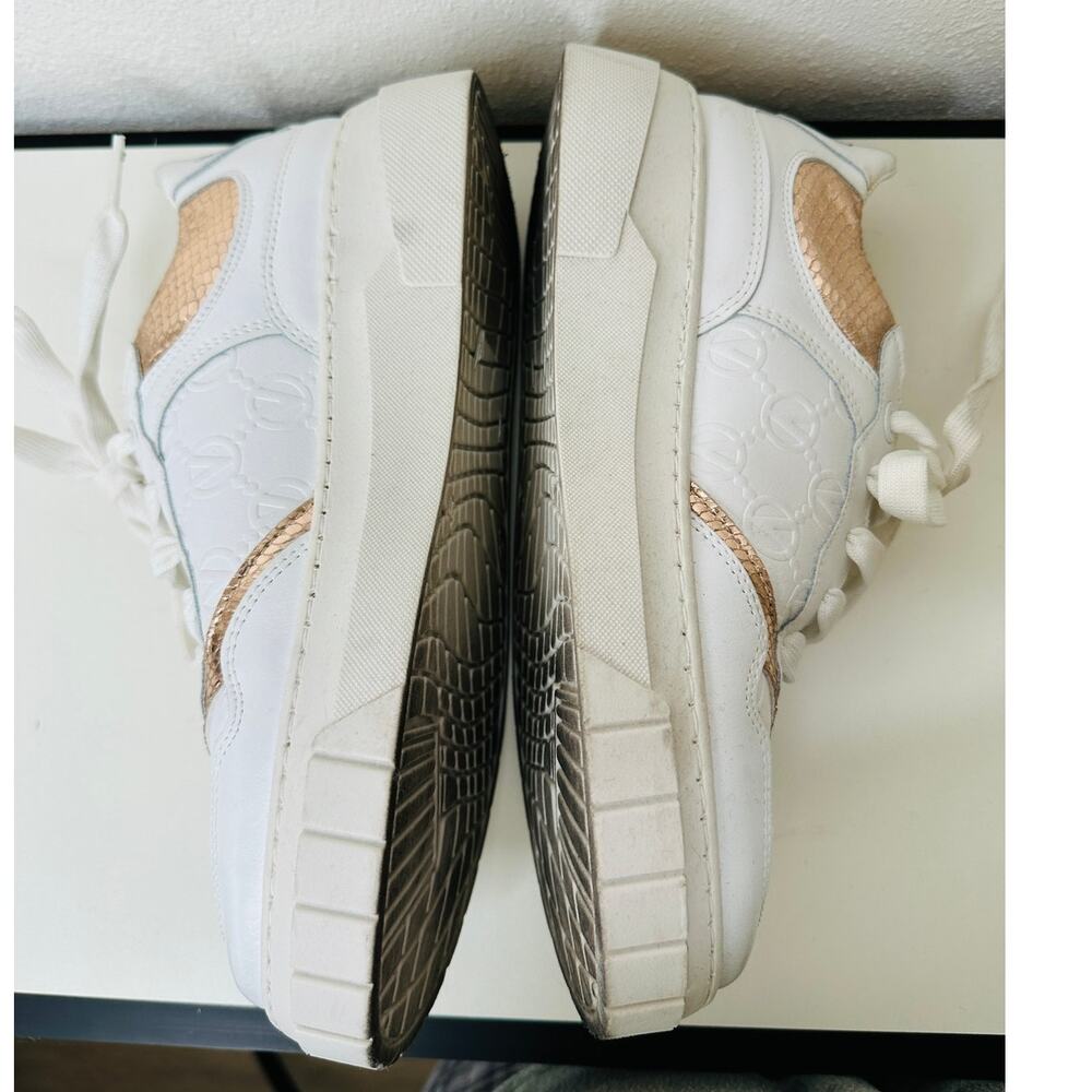 Valentino Minerva Monogram White & Rose Gold Leather Lace Sneaker 9 - Picture 13 of 15